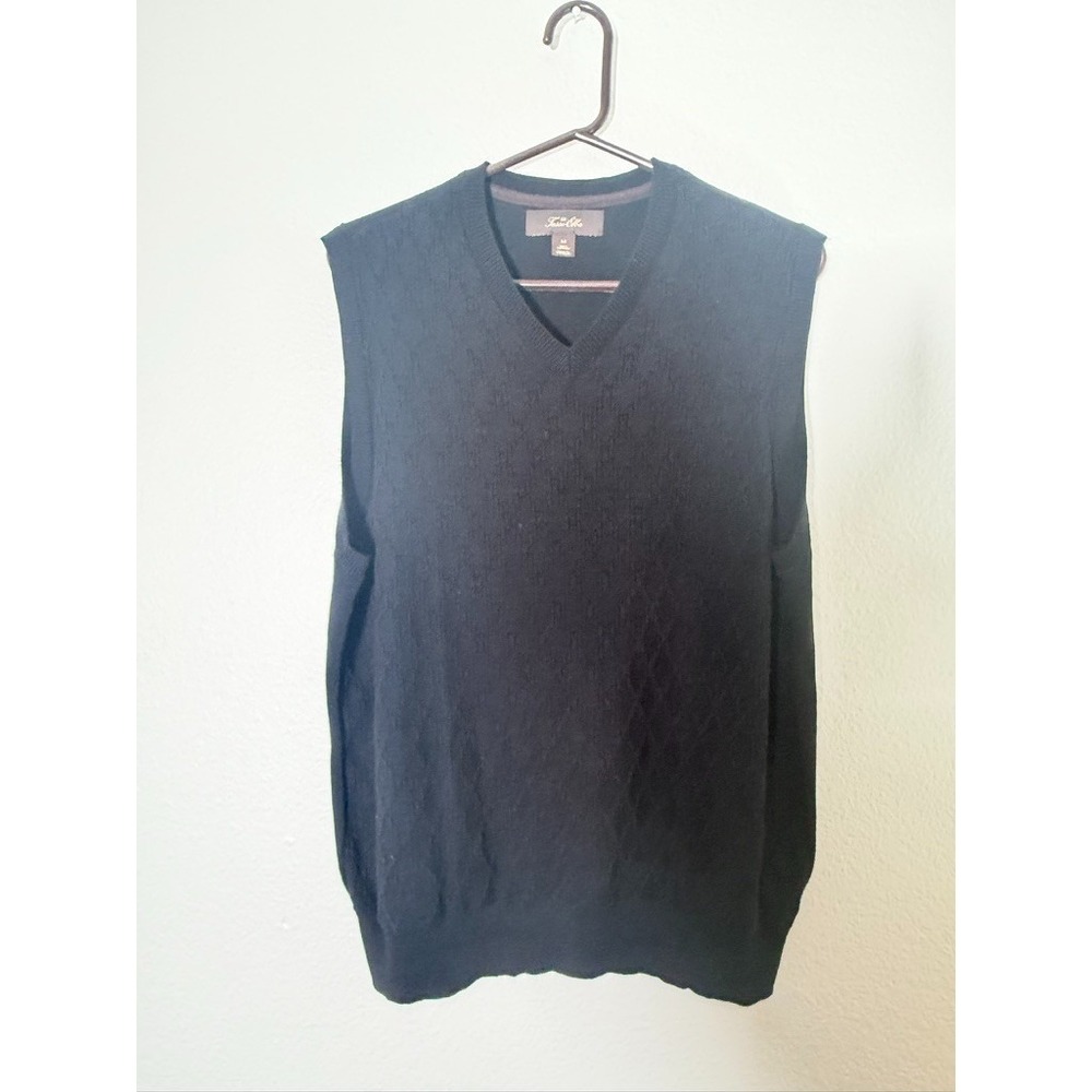 Tasso Elba Men's Sweater Vest Medium M V-Neck 100% Cotton Dark Navy